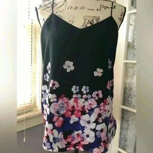 Express Navy and Floral Print Spaghetti Strap shirt Sz M